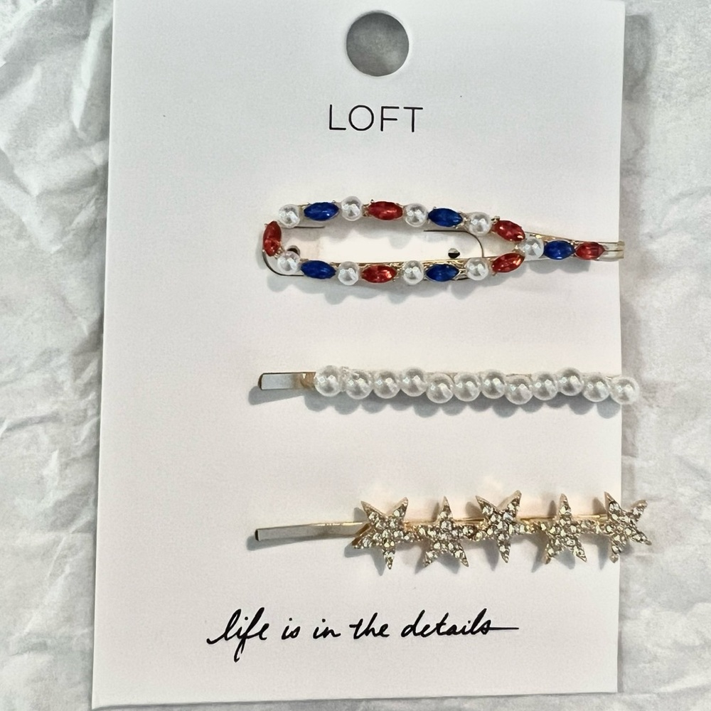 Patriotic Star and Pearl Hair Clip Trio